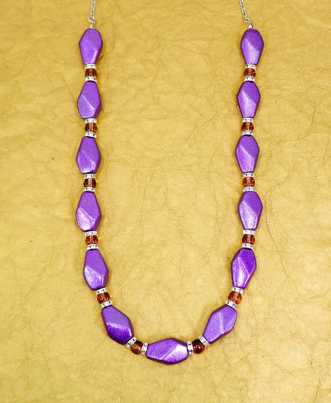 Purple bead necklace with small glass beads and crystal spacer beads NEW