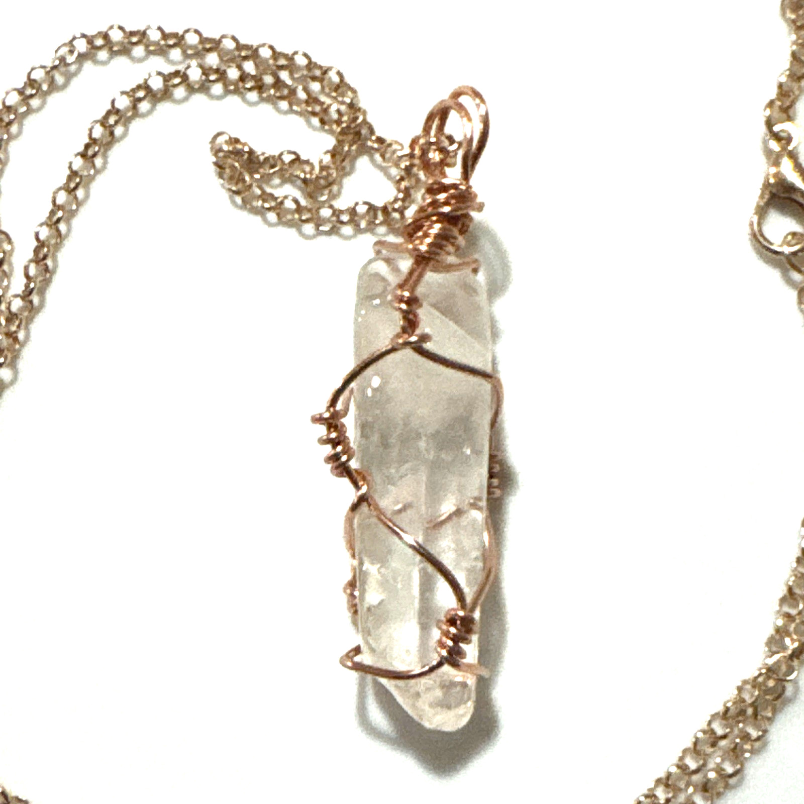 Clear Quartz Pendant Necklace Jewelry Rose Gold Tone 23″ Chain Genuine Stone