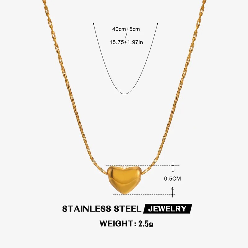 304 Stainless Steel Modern Heart Shape Pendant Necklace 15.75 In + I.97 In
