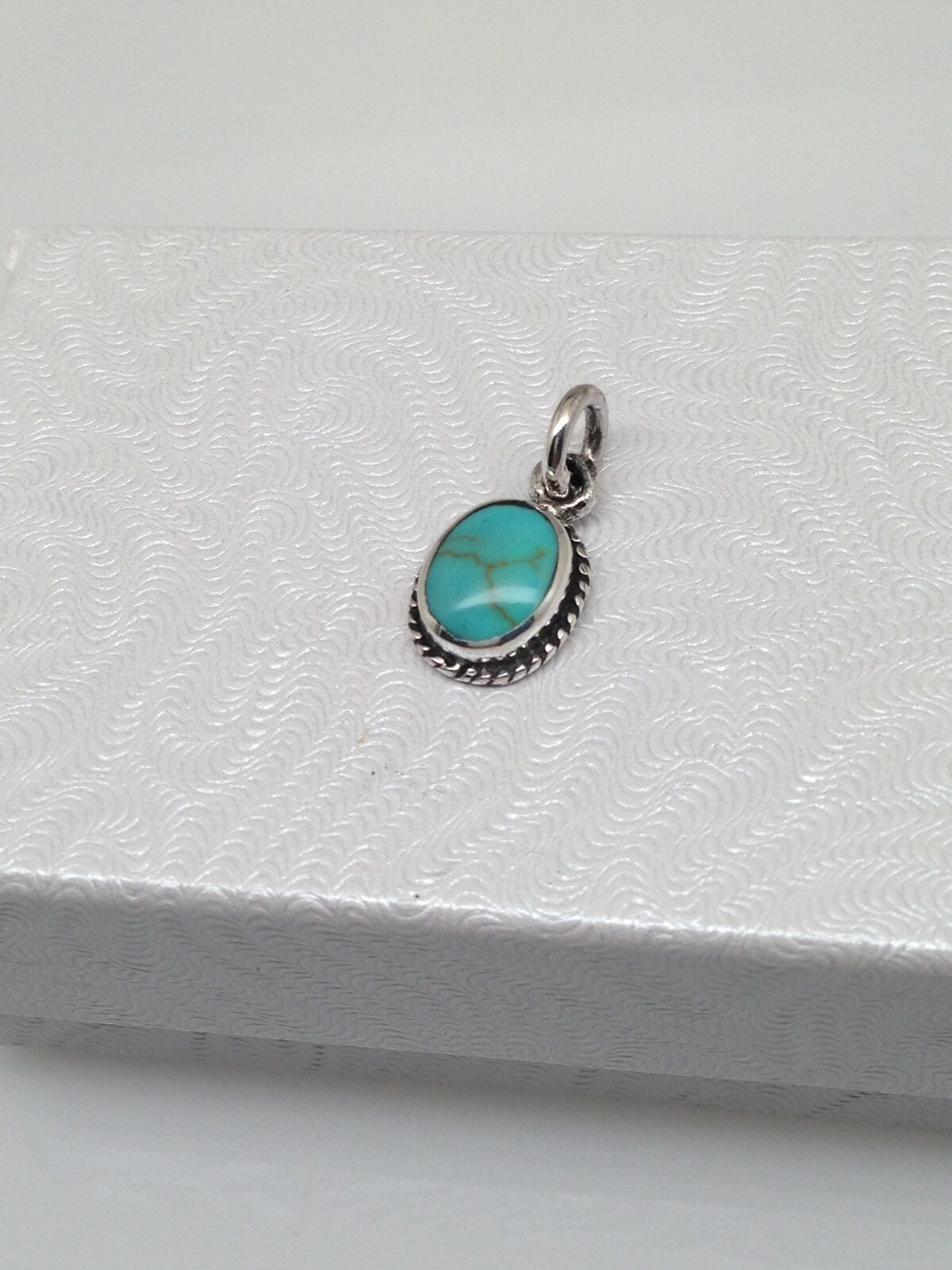 Oval Turquoise Pendant 925 Sterling Silver Small Turquoise Charm 9.5mm (17mm)