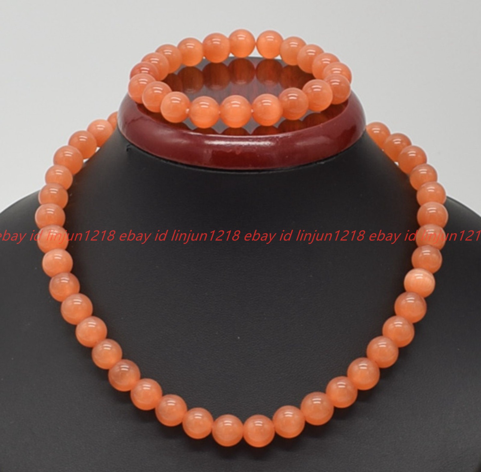 Natural 6/8/10/12mm Orange Cat’s Eye Gems Round Beads Necklace Bracelet 18/7.5in