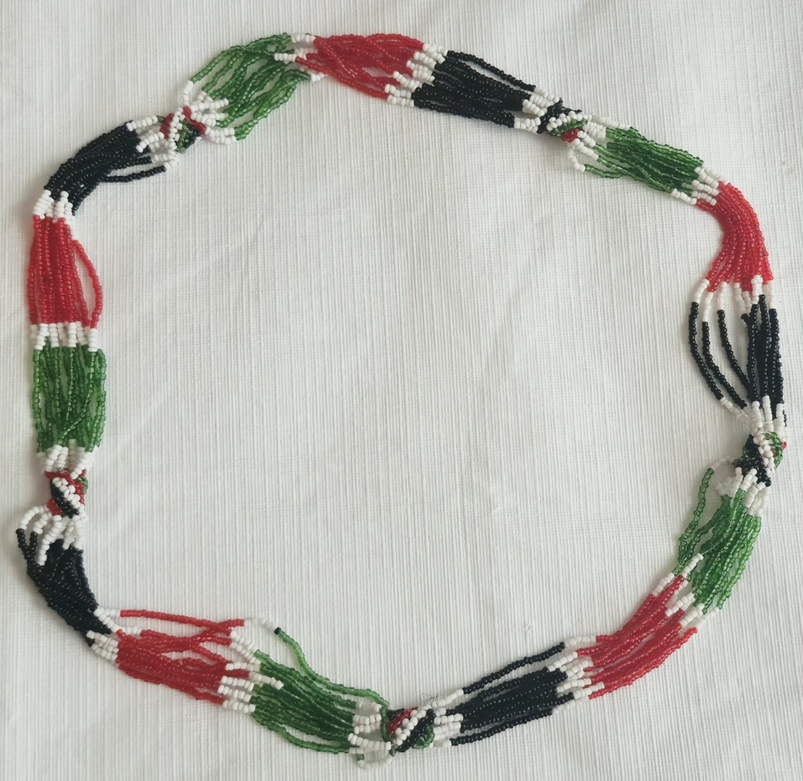 Red Green Black White Glass Beaded Rope Necklace Multicolor Adjustable