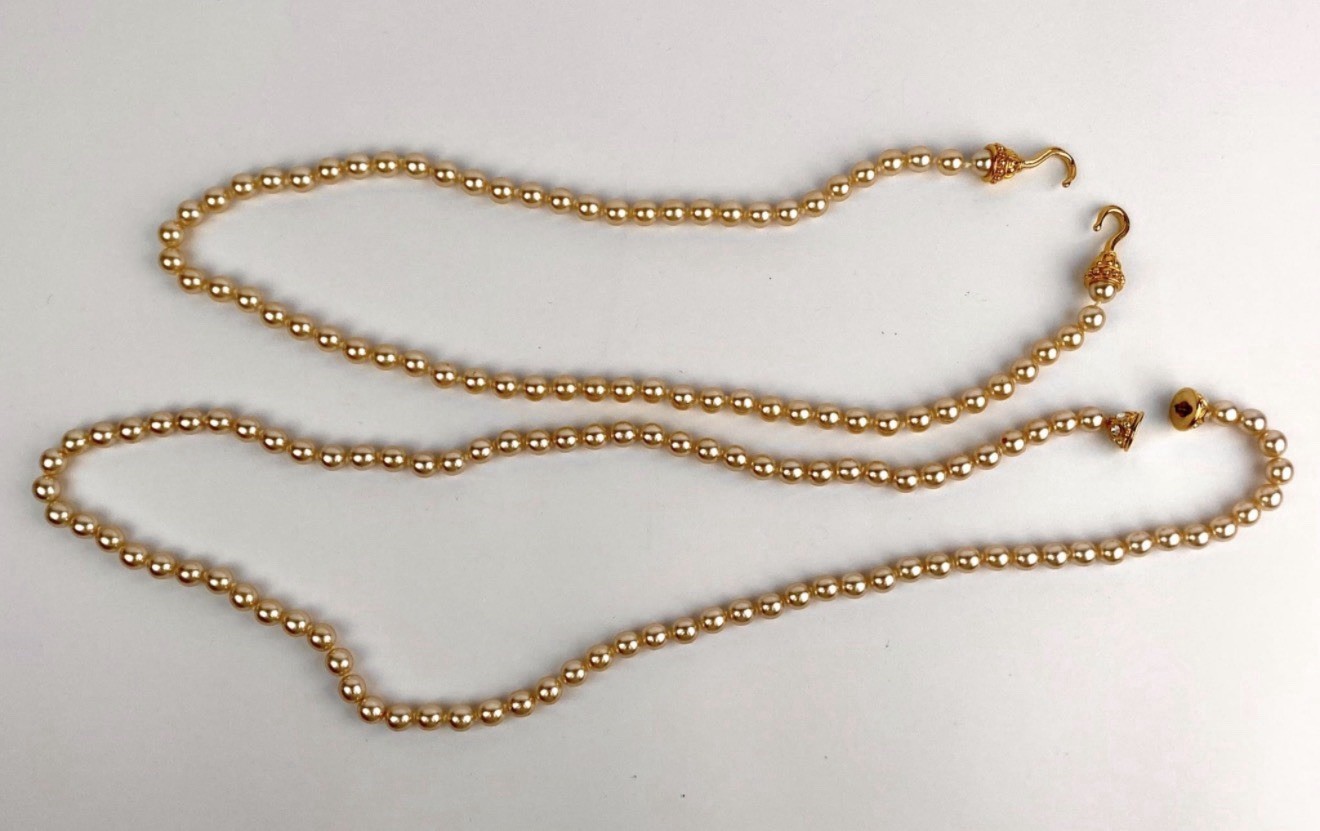 Nolan Miller Vintage Champagne Faux Pearl Necklace Set of 2 Gold Tone Signed