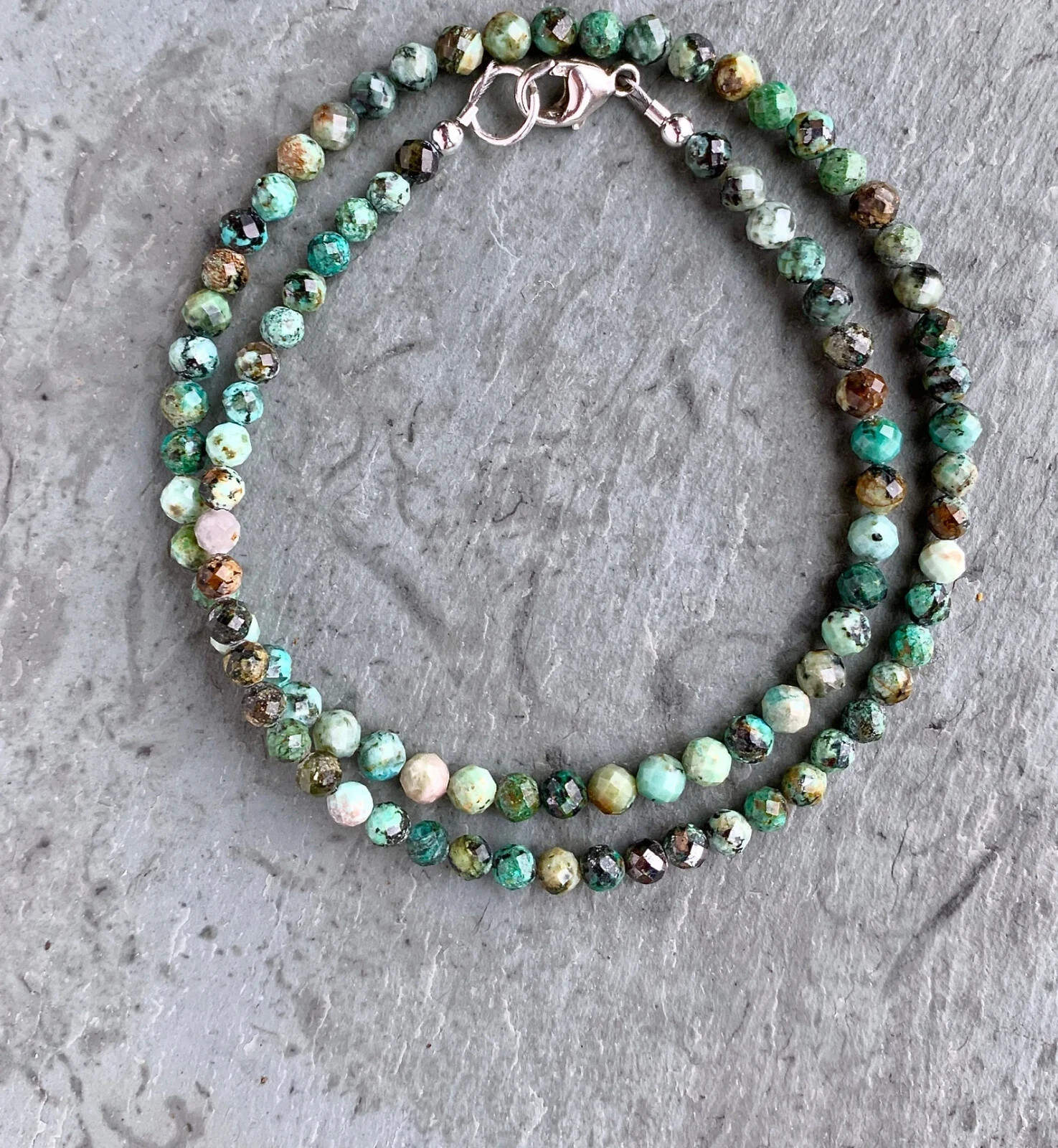 African Turquoise Choker Natural Green Stone Facted Necklace Healing Reiki Gift