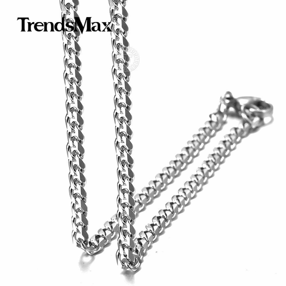 3/5/7mm 7-36″ Silver Stainless Steel Cuban Curb Chain Necklace Bracelet Hot Sale