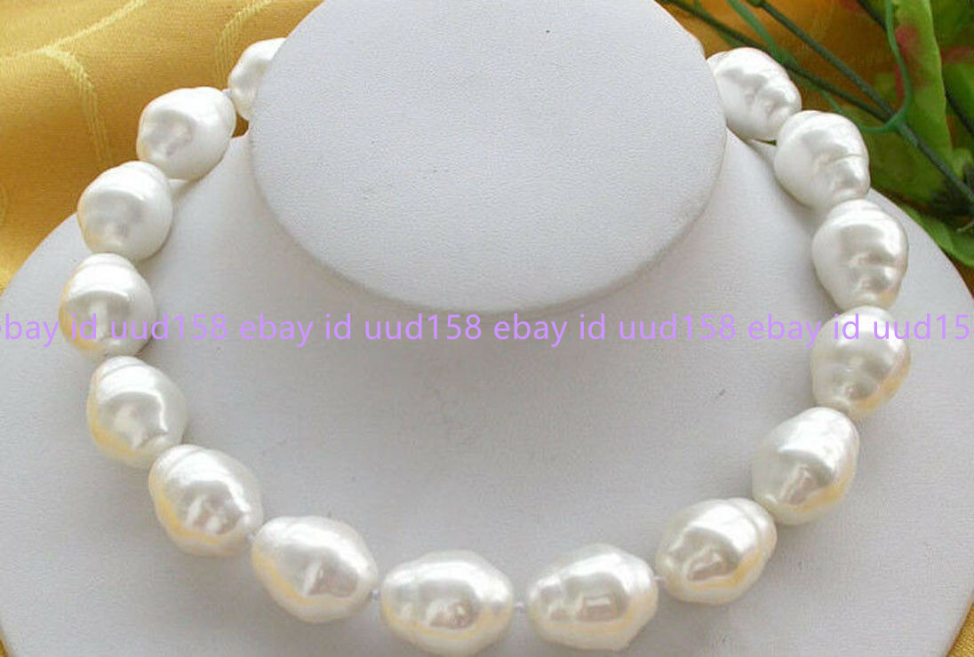 HUGE AAA++ LARGE FASHION 20MM SOUTH SEA WHITE BAROQUE SHELL PEARL NECKLACE