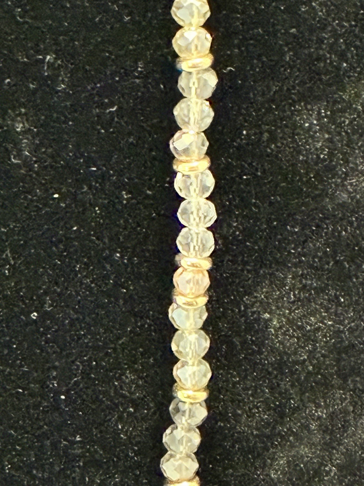 LOFT Long Beaded Necklace Gold Tone Faceted Clear Smoke Glass Crystal 34″ Opera