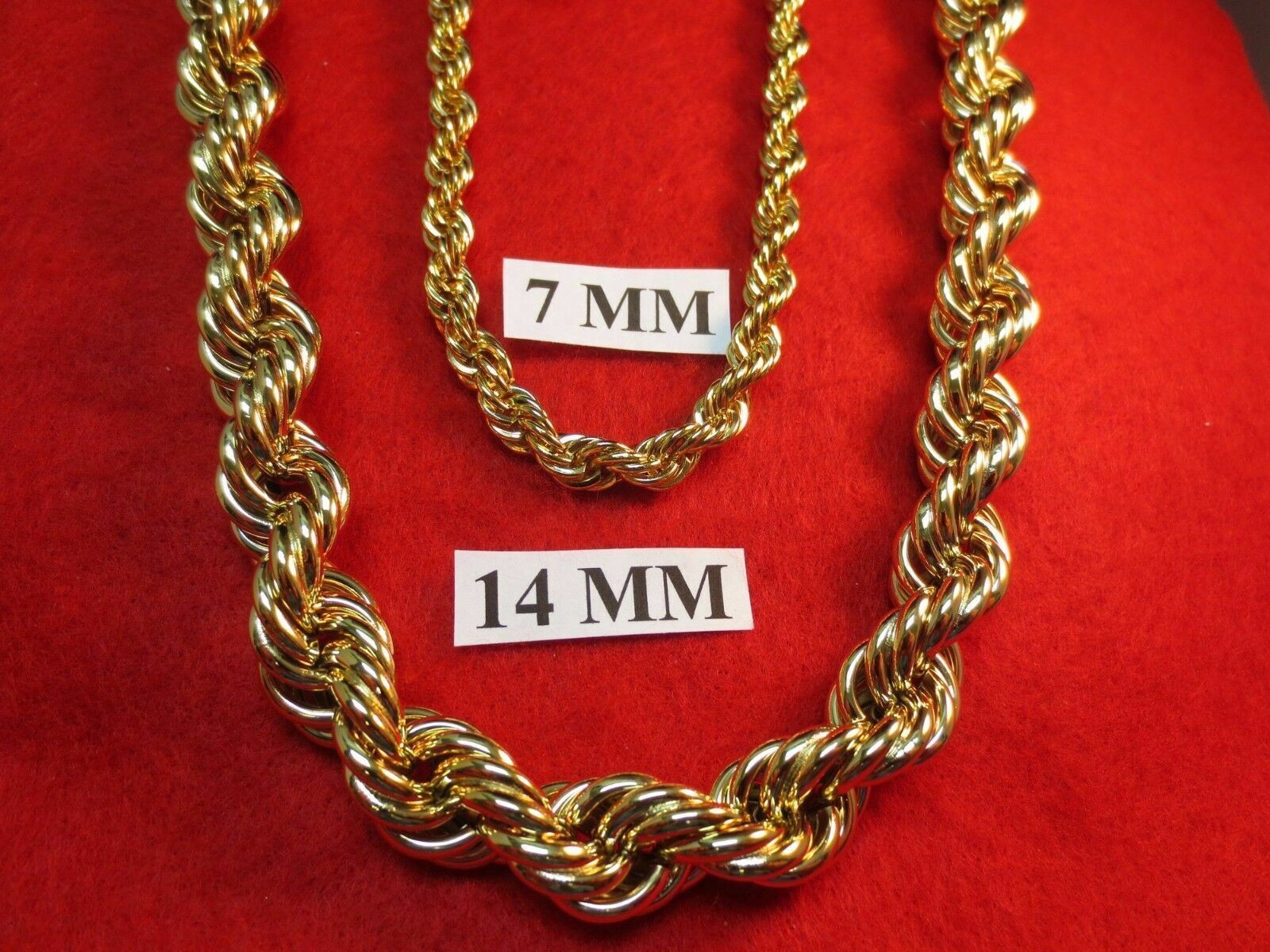 36″ HIP HOP 7MM- 14 MM 14KT GOLD EP HEAVY RUN DMC BLING BLING ROPE CHAIN