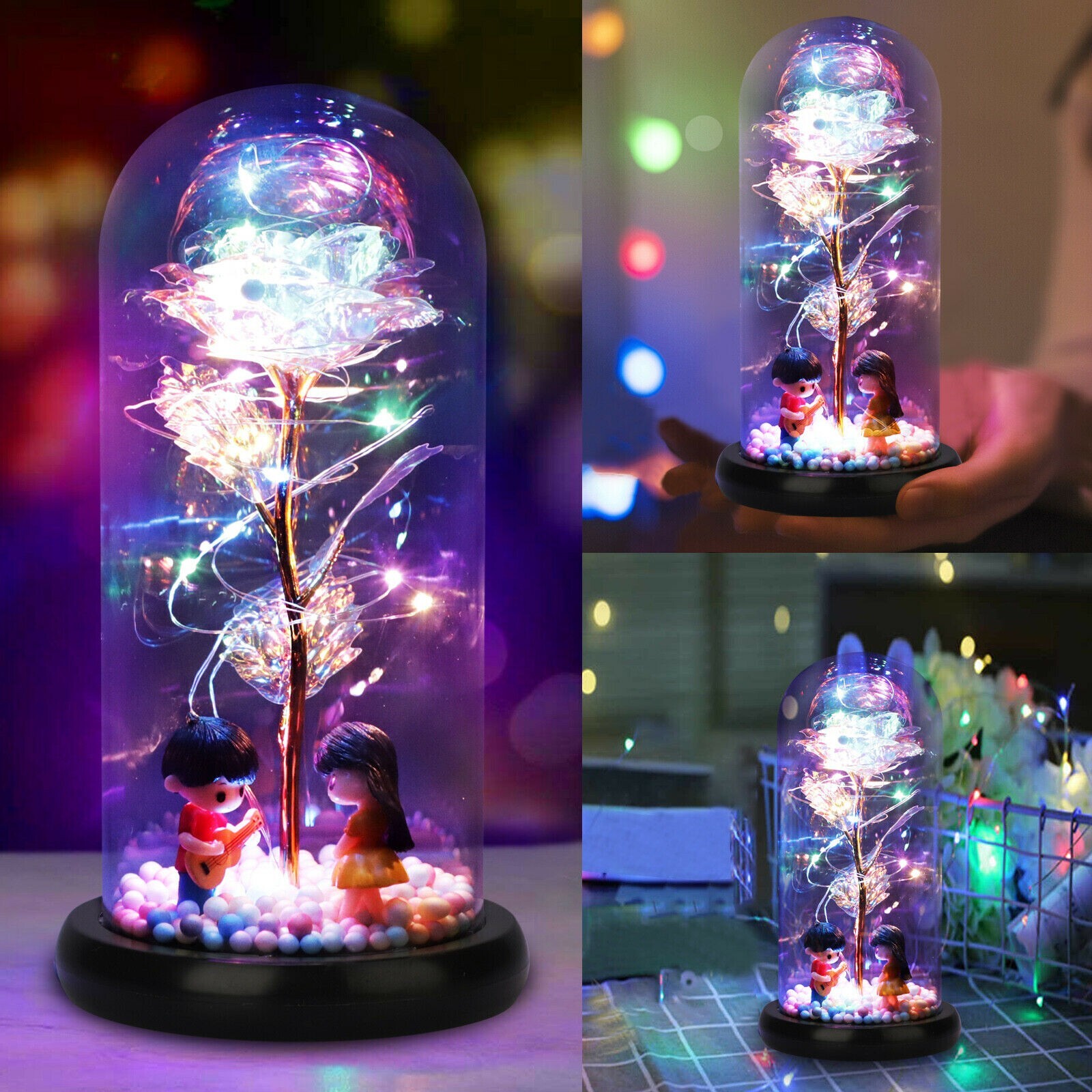 Enchanted Forever Rose In Dome Glass LED Light Valentine’s Day Girlfriend Gift