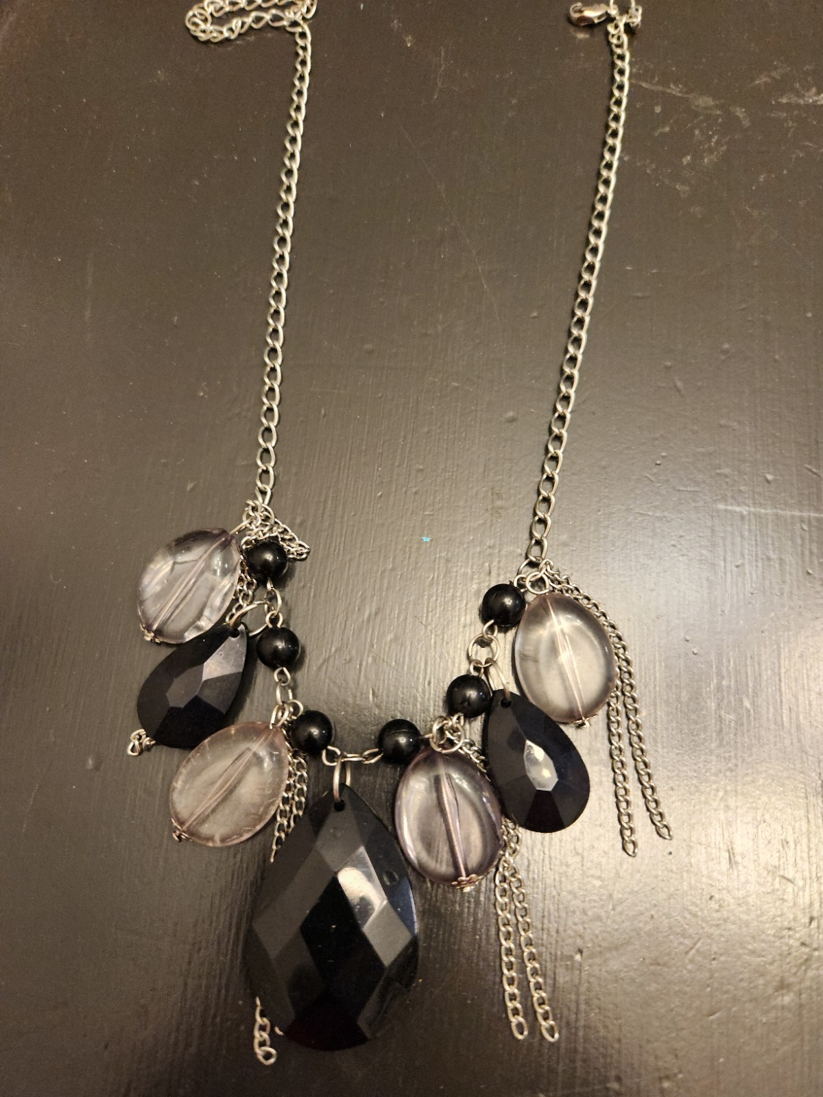 Silver-Tone Cable Chain Teardrop Crystal Charm Pendant Necklace Dangle Lobster