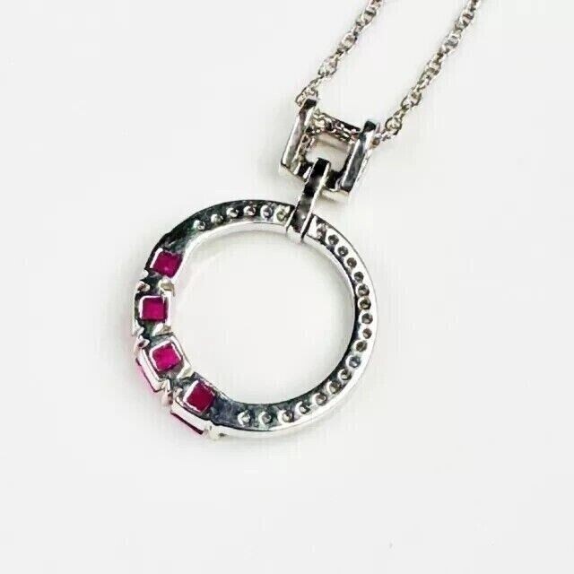 Princess Cut Simulated Pink Ruby Women’s Round Pendant In 14k White Gold Plated