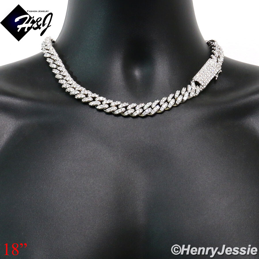 18-24″MEN 14K WHITE GOLD PLATED ICY BLING CZ 12MM MIAMI CUBAN CURB NECKLACE*BN5