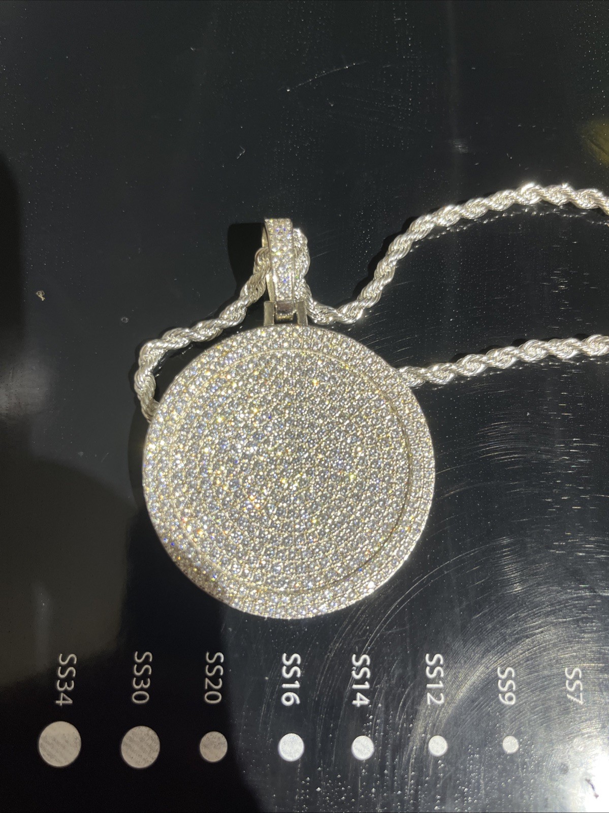 Large 925 Silver Iced Circle Pendant