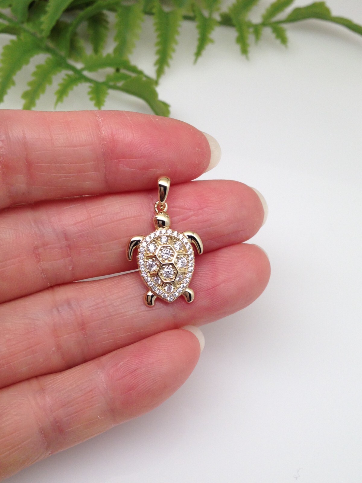 925 Sterling Silver CZ Sea Turtle Pendant Gold Small 18mm(0.71″)/24mm(0.94″)