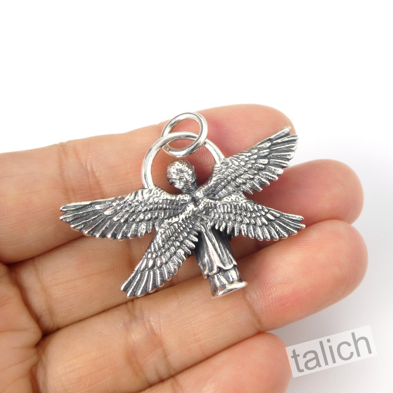 925 Sterling Silver Six Winged Praying Guardian Angel Pendant Protection Amulet