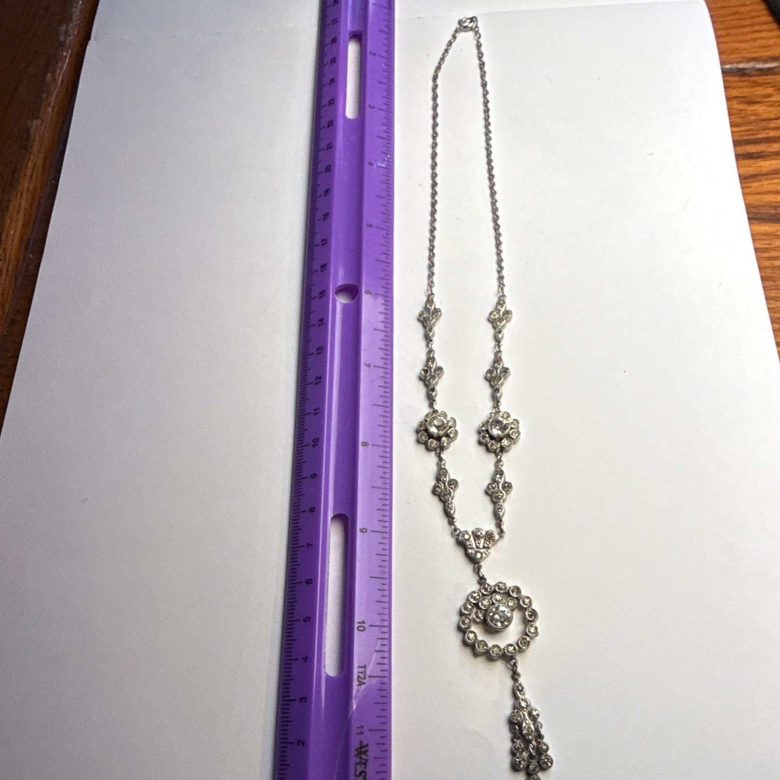 Silver Tone Clear Rhinestone Round Bezel Charm Pendant Rope Necklace Spring Ring
