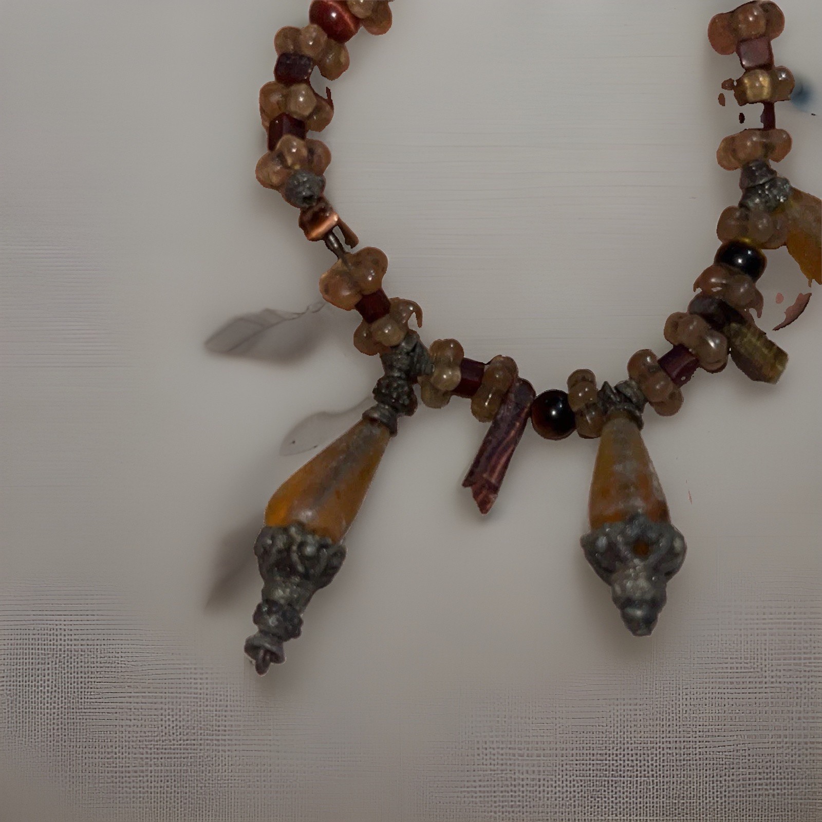 Multicolor Glass Beaded Necklace Round Beads Teardrop Charm Pendant