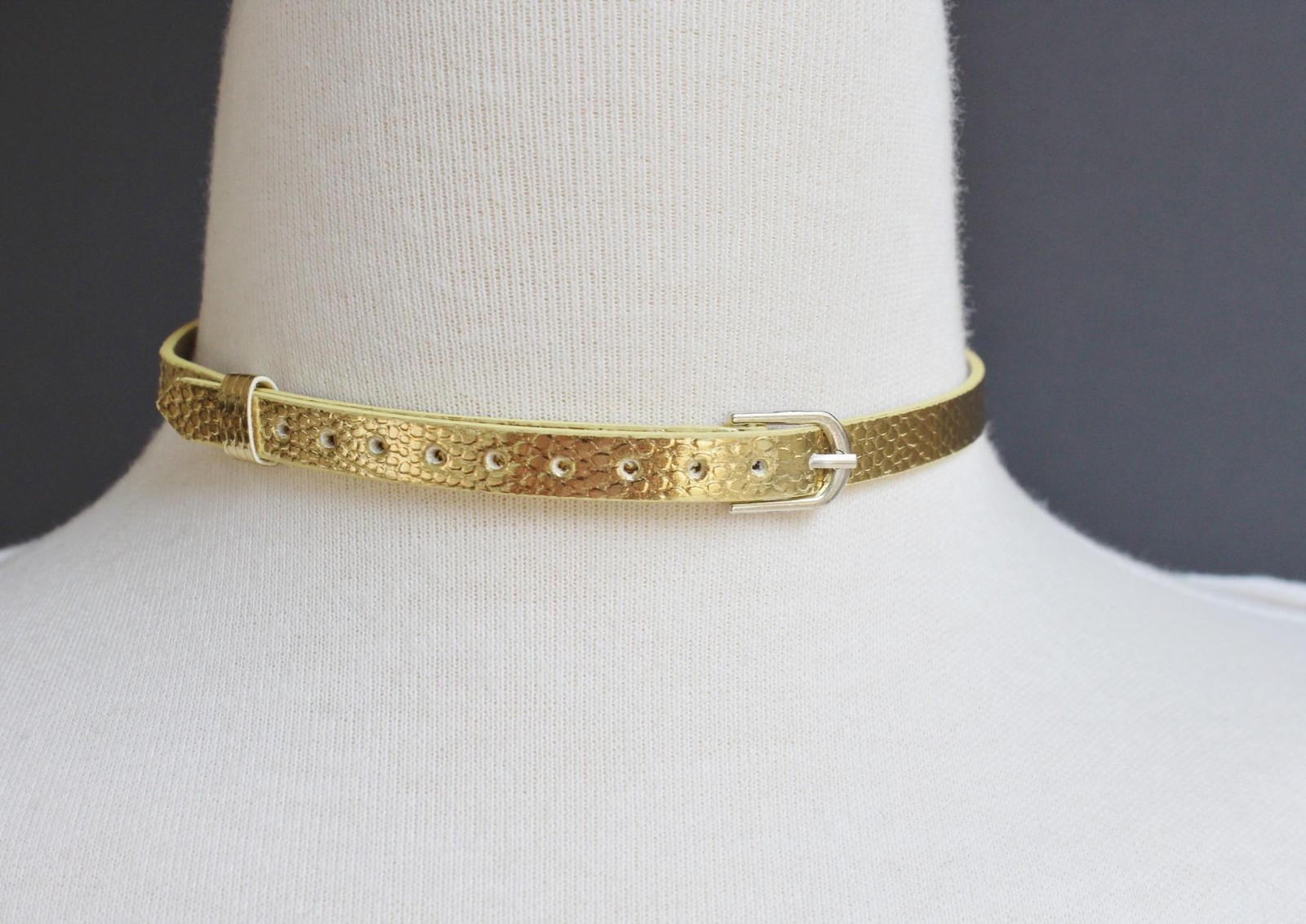 Gold faux leather choker adjustable buckle choker necklace 14 – 16″ long