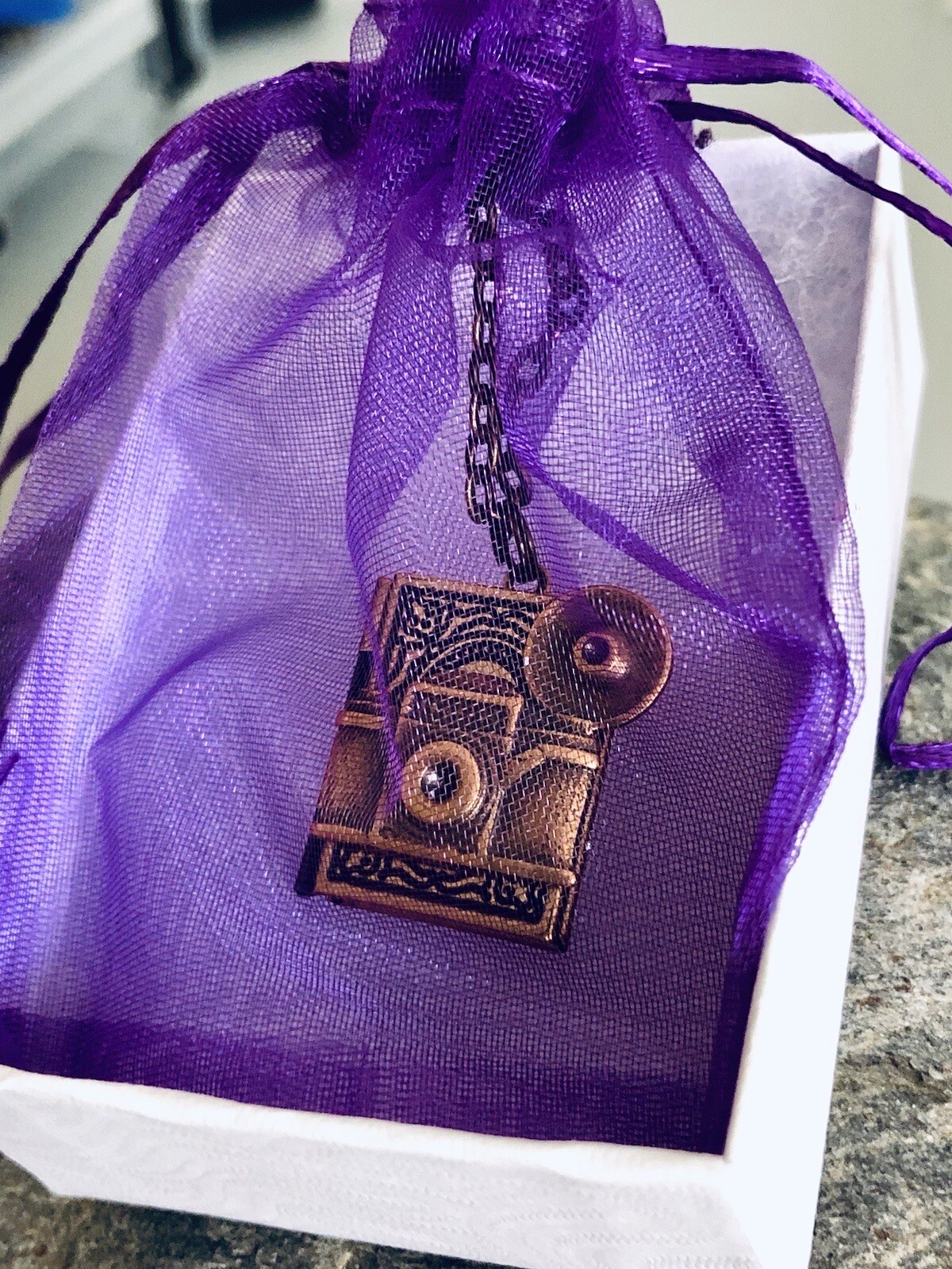 Vintage Camera w/ Flash Bulb Photo Book Locket Necklace, Antique Brass