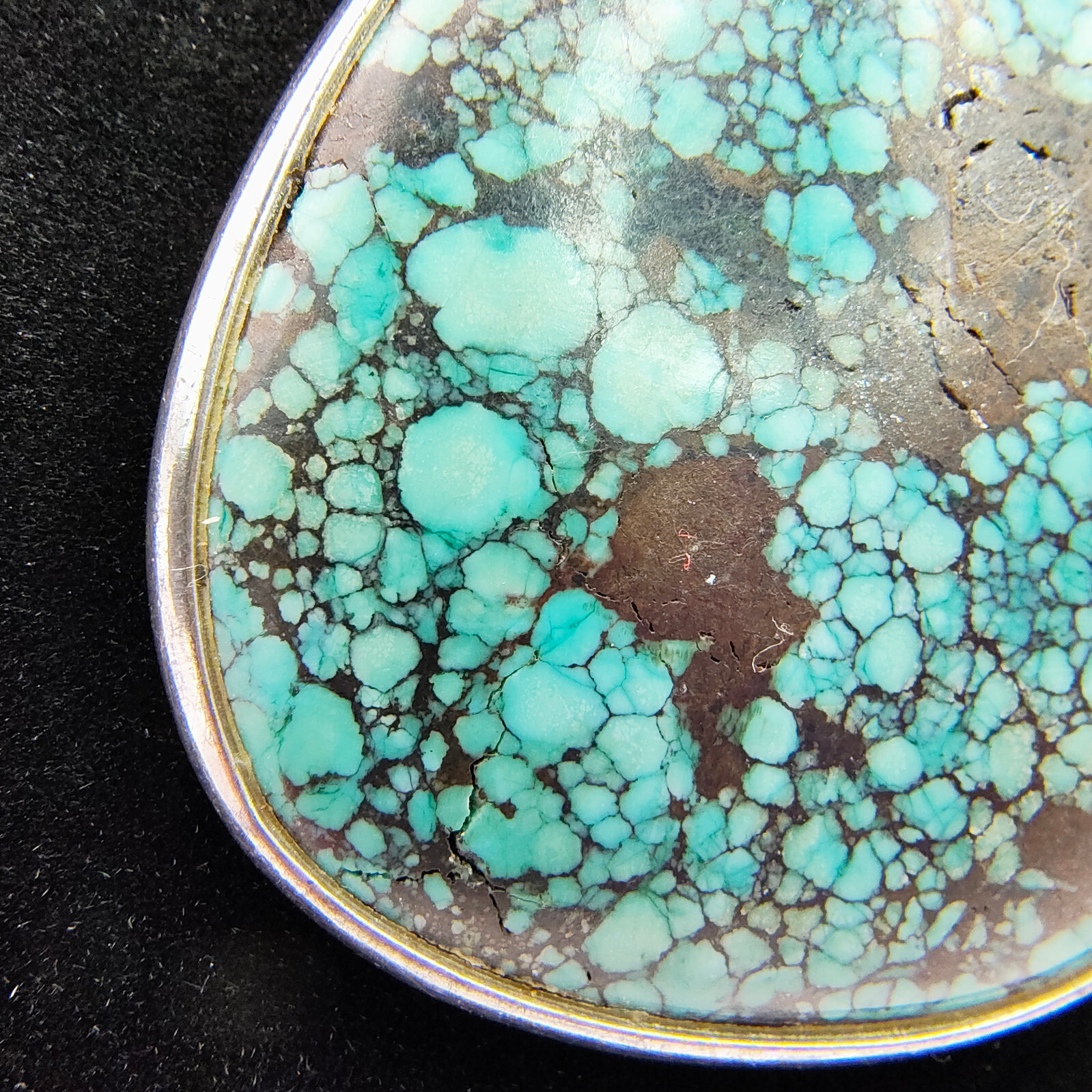 Faux Turquoise Pendant Necklace 925 Sterling Glitter Copper Color Bead Boho
