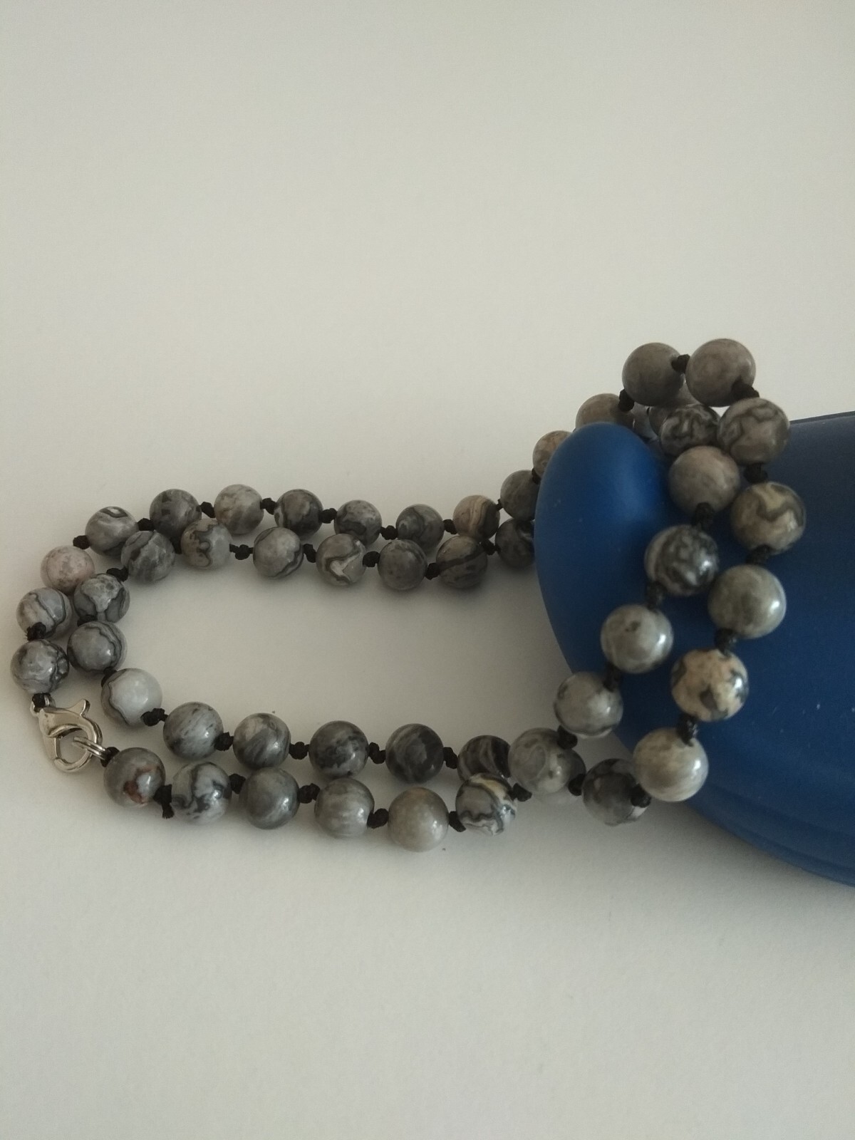 Beautiful 6mm Natural Black-Grey Map Stone gems beads necklace 18″-UK seller 525