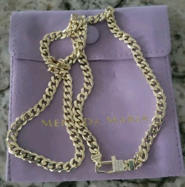 Melinda Maria Julian Pave Lock Chain Necklace Gold Diamondettes NWT Dust Bag
