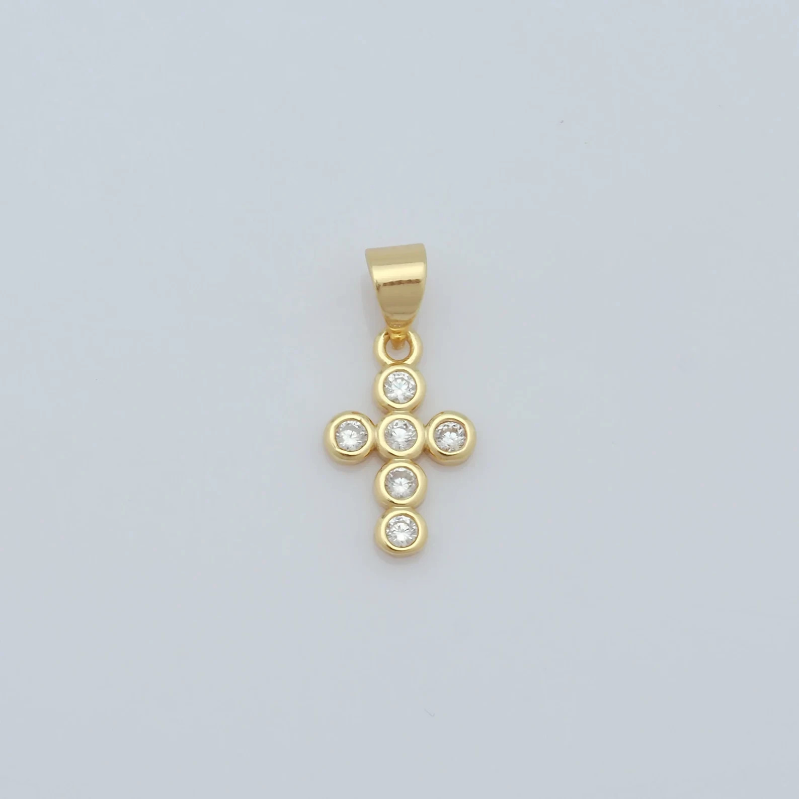 Small Tiny 10k Yellow Gold Women CZ Cross Charm Pendant Gift For Girls or Womens