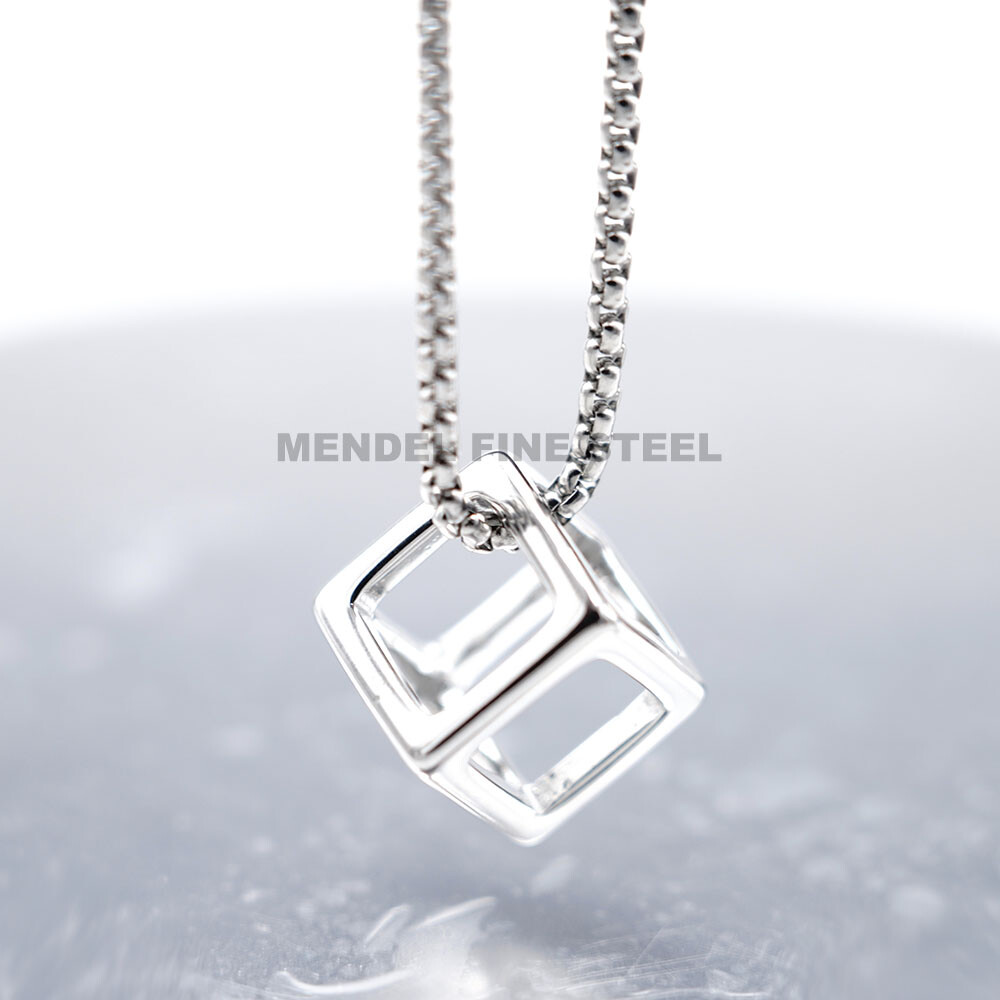 MENDEL Fashion Mens Womens Geometry Charm Cube Pendant Necklace For Women Men