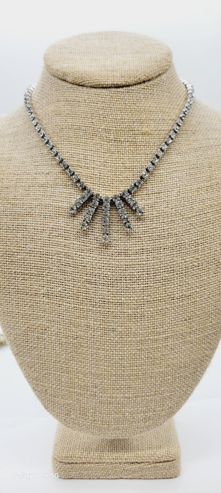 Crystal Rhinestone Necklace Bib Choker Runway Fringe Vintage 15 in
