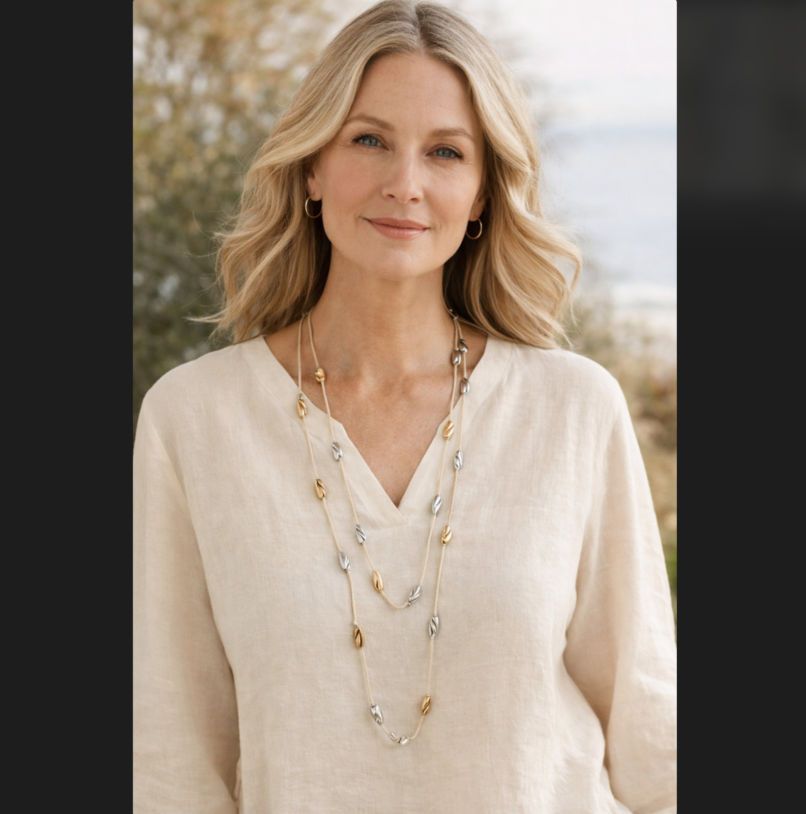 J Jill Layered Beaded Necklace Gold Silver Adjustable Long Wrap Coastal Resort