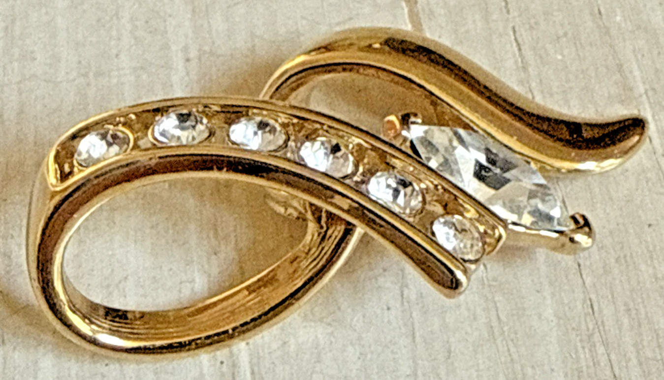 Premier Design Marquise Crystal Pendant Rhinestones Swirl Gold Tone