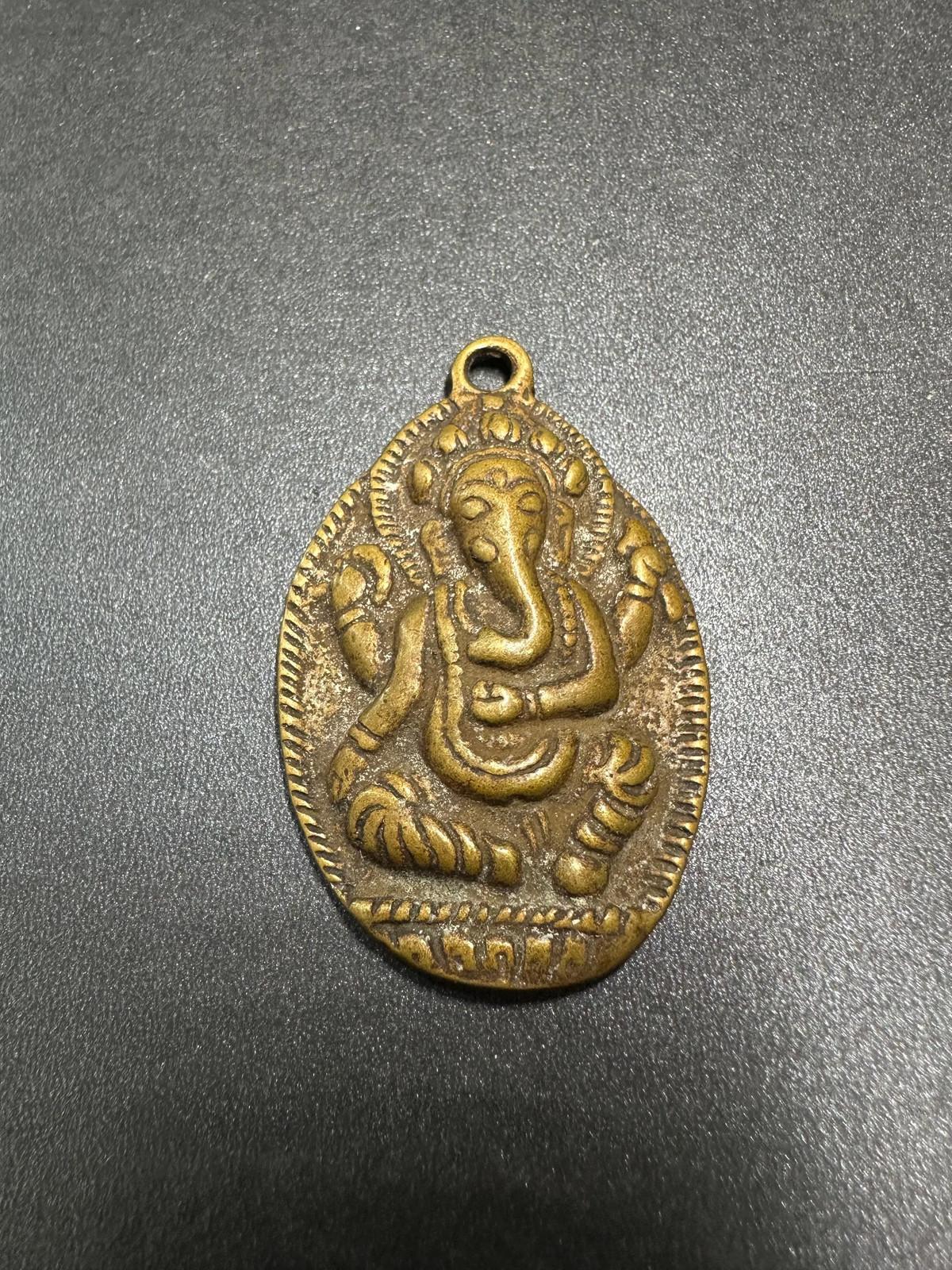 Vintage Brass Ganesha Pendant, Hindu Elephant God Amulet, Nepal Ganesh Charm, S