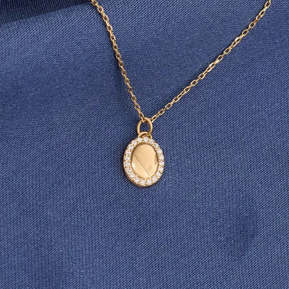 Round Cut Simulated Diamond Women’s Stunning Oval Pendant 14k Yellow Gold Plated