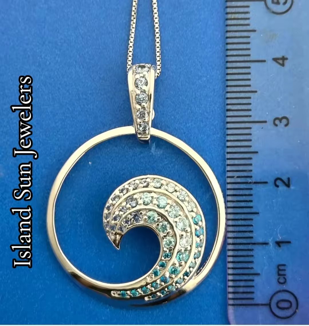 Wave Pendant, Sterling Silver & Blue CZ