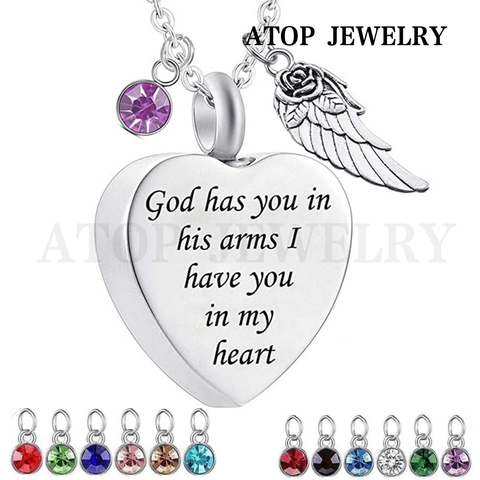 perfume bottle Heart Urn Necklace for Ashes with 12 colors Birthstones Jewelry