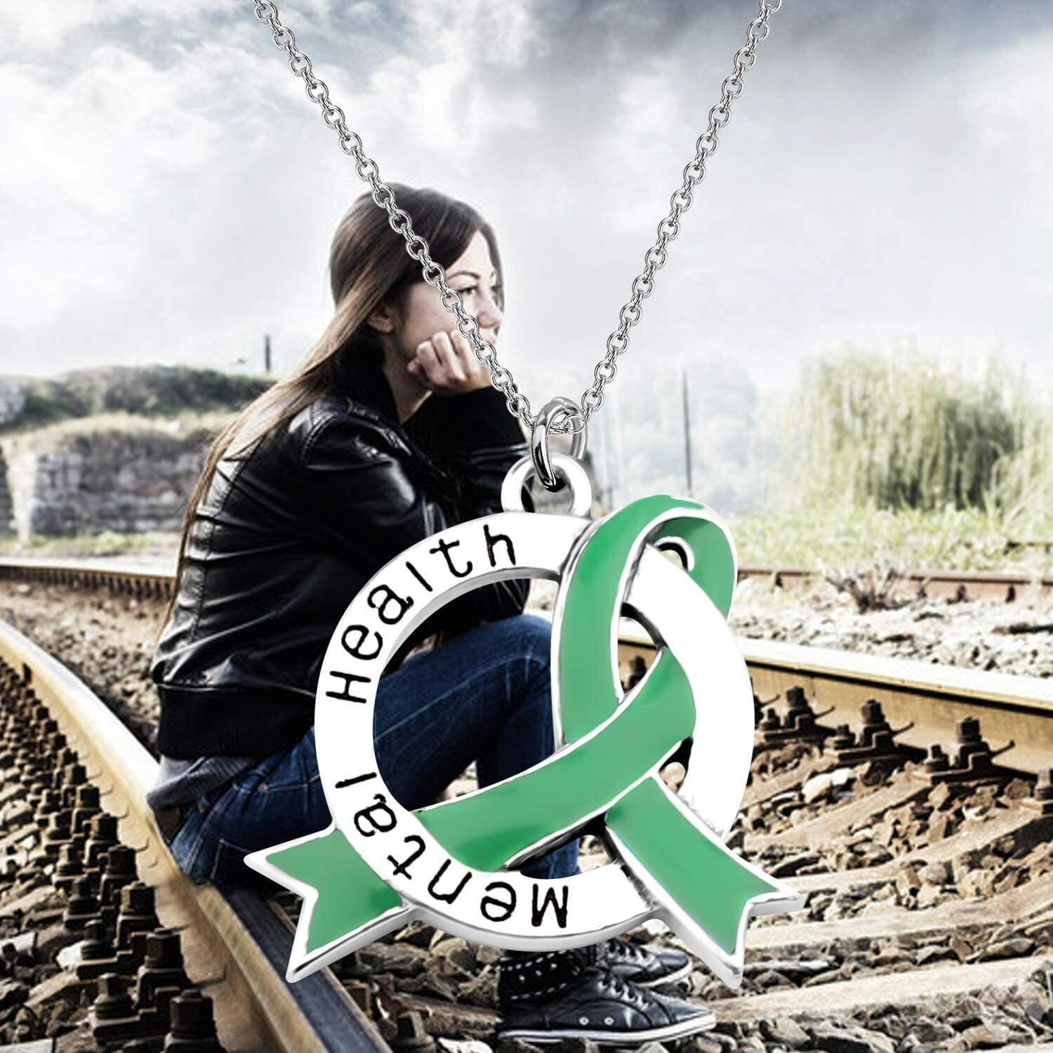 Mental Health Awareness Green Ribbon Necklace Depression Anxiety Warrior Gift