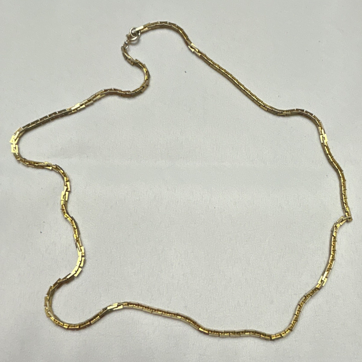 Gold Tone Box Chain Necklace, Spring Ring Clasp, Metal, No Stone