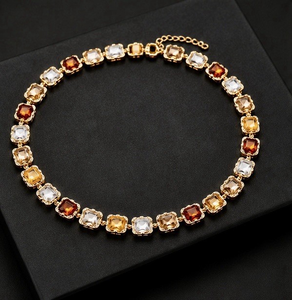 Multicolor Gold plated Non-Tarnish Cushion Crystal Choker Adjustable