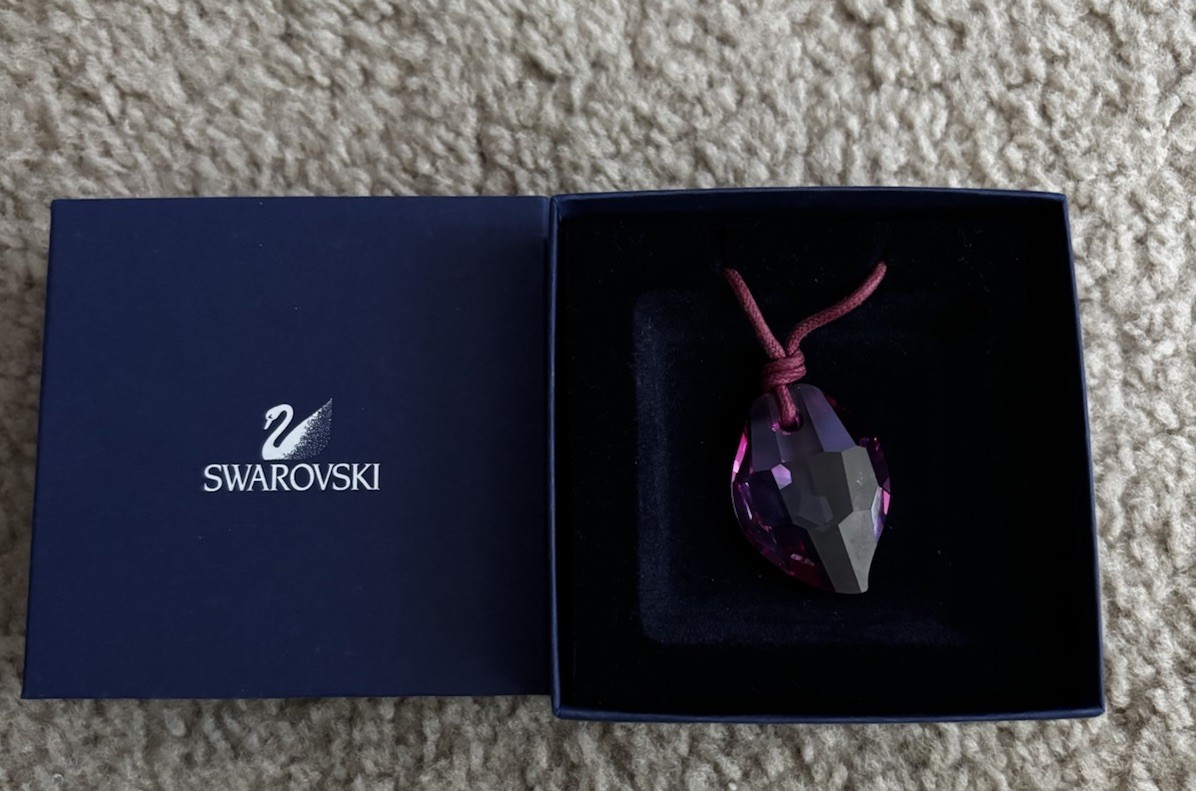 Genuine Swarovski Crystal Dorora Leaf Pendant Necklace, rhodium plated, Fuchsia