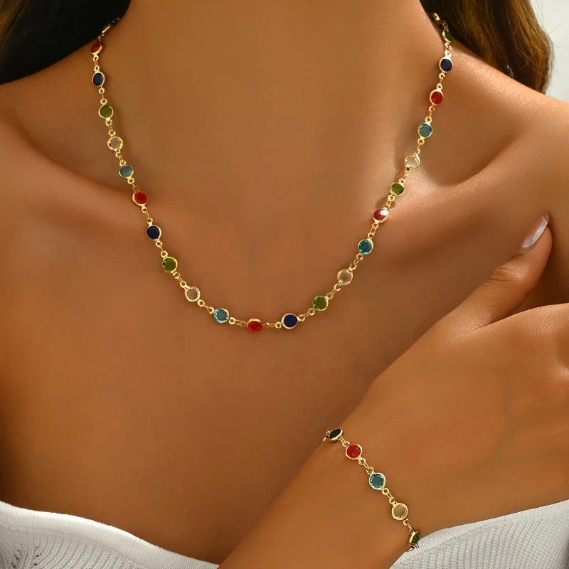 Women’s Necklace Bracelet Pendant 18K Gold Plated Stainless Steel Chain Jewelry