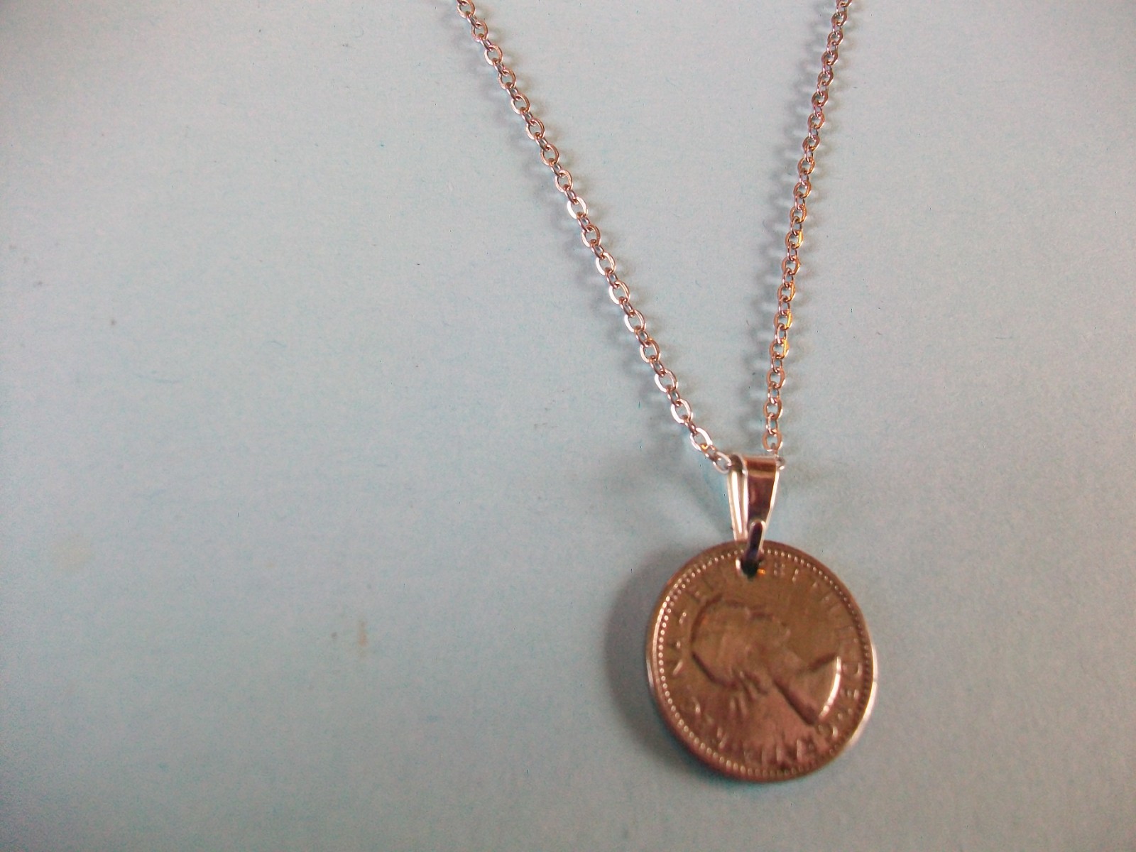 SIXPENCE COIN – SILVER FINE LINK CABLE CHAIN PENDANT NECKLACE – 1953 to 1967