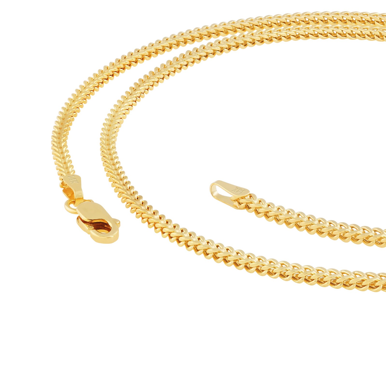 14K Yellow Gold 1.5mm Franco Box Wheat Foxtail Chain Necklace Mens Women 16″-24″