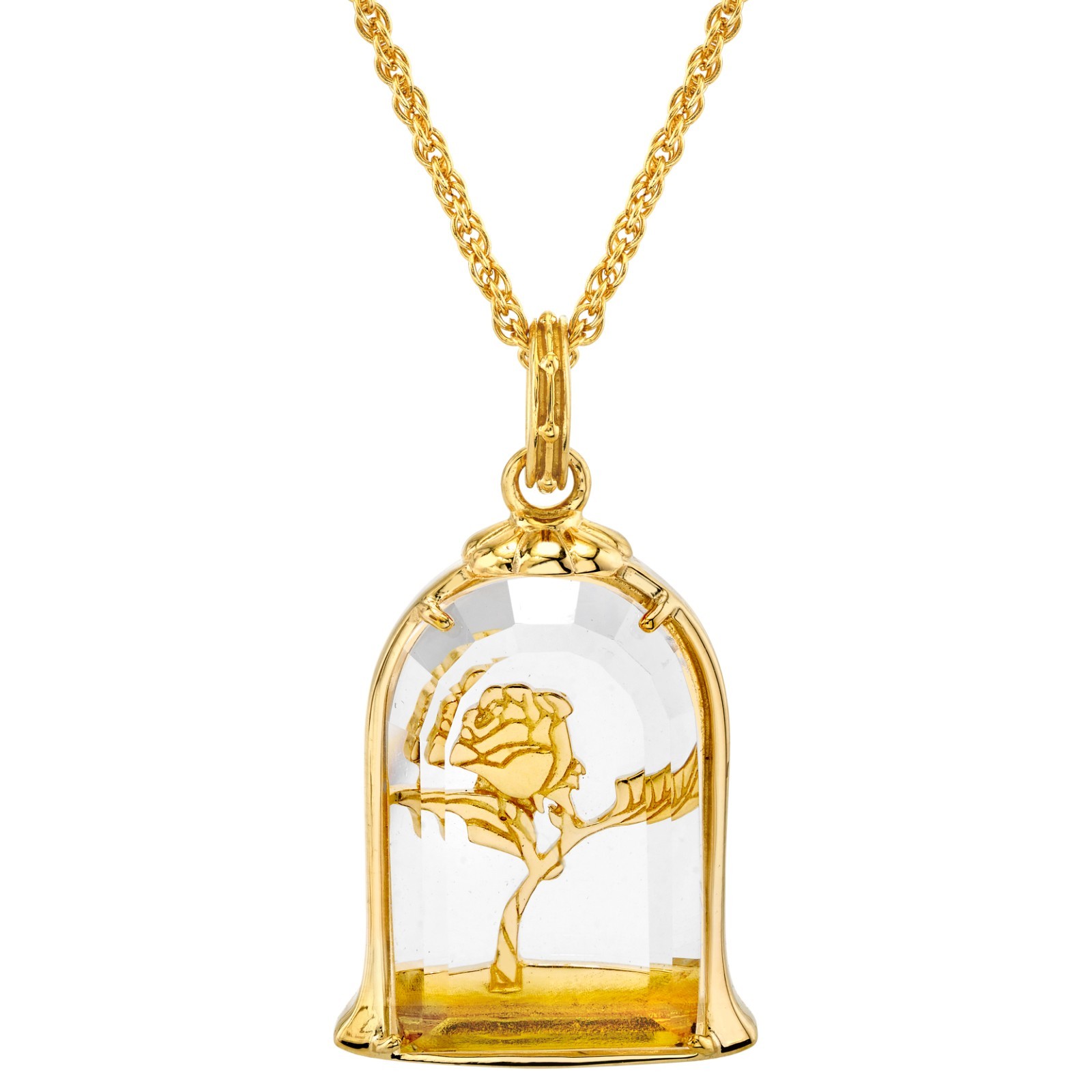 Disney X RockLove Beauty and the Beast Enchanted Rose Intaglio Pendant – Gold