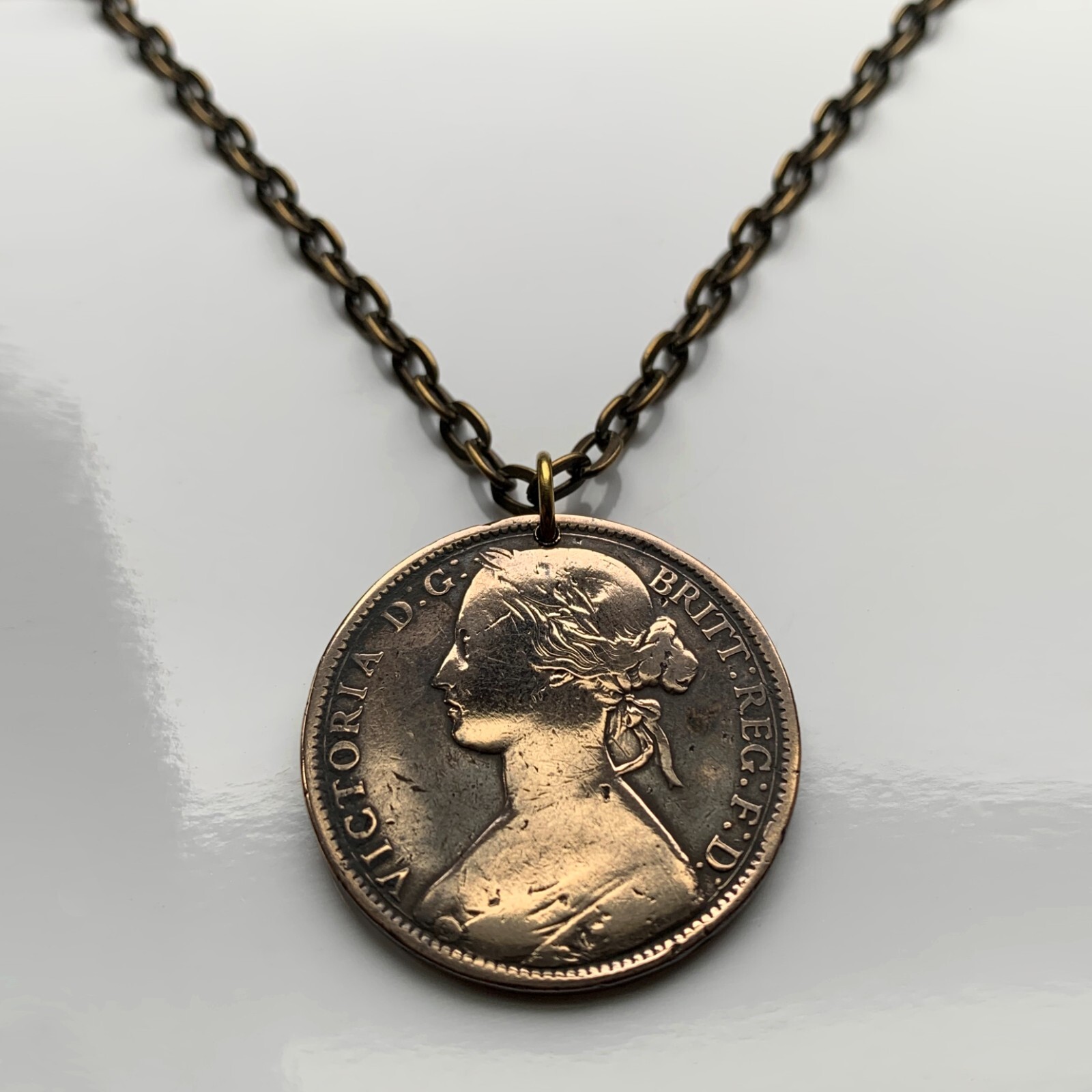 1862 United Kingdom Great Britain Penny coin pendant Queen Victoria York n003245