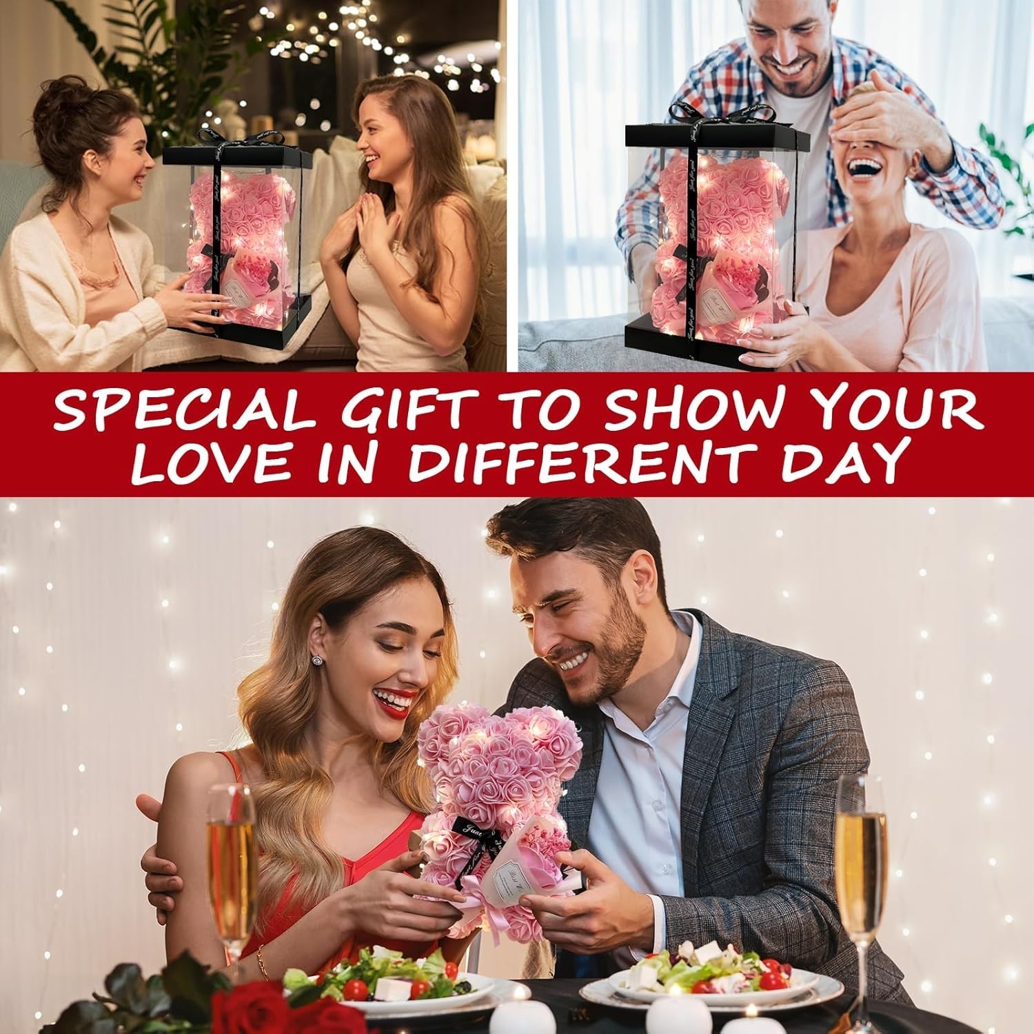 Women Gifts Ideas for Valentines Day, Preserved Forever Rose Gift with Necklace*