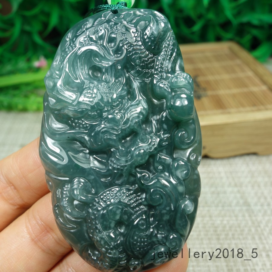 Certified Icy Green 100% Natural A jadeite Jade Pendant~Dragon 龙 生意兴隆