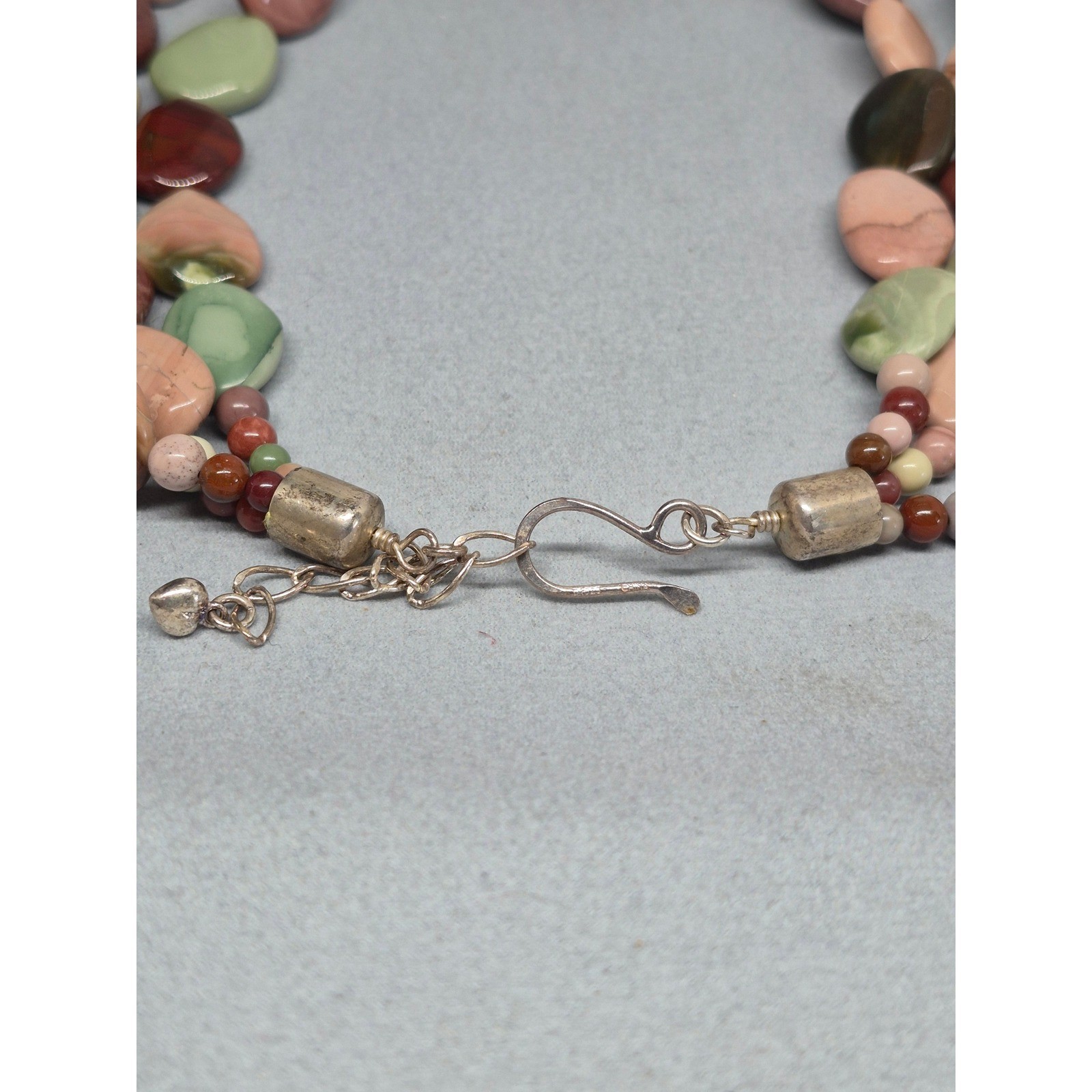 DB China 925 Jasper Necklace Multicolored Stone Triple Strand Statement