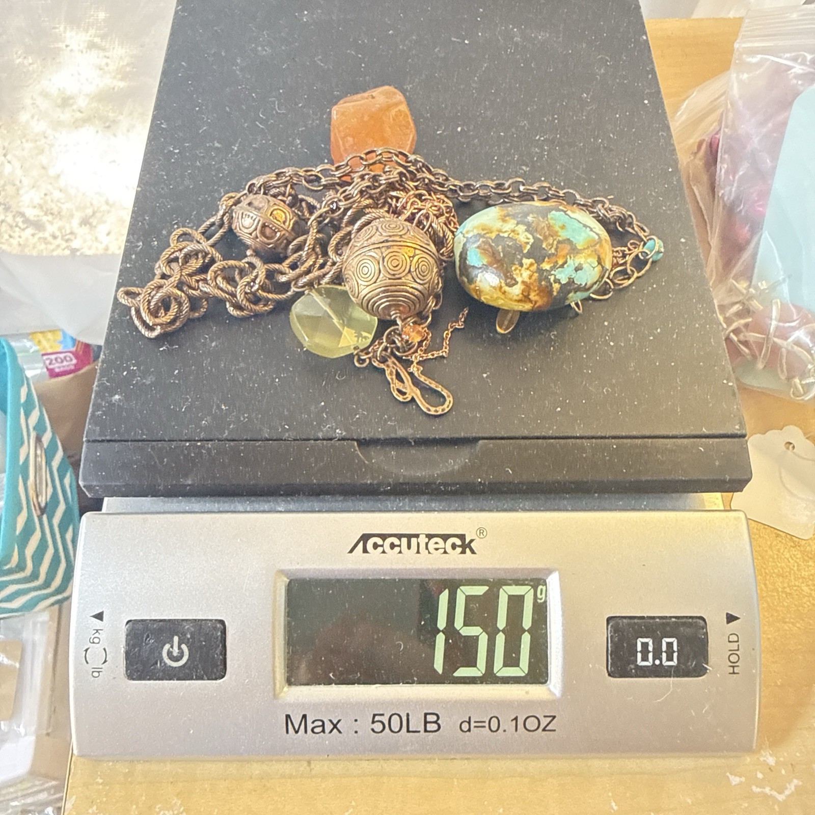 Deb Guyot Necklace Turquoise Chunky Bronze Boho Mixed Metals Artisan Southwest