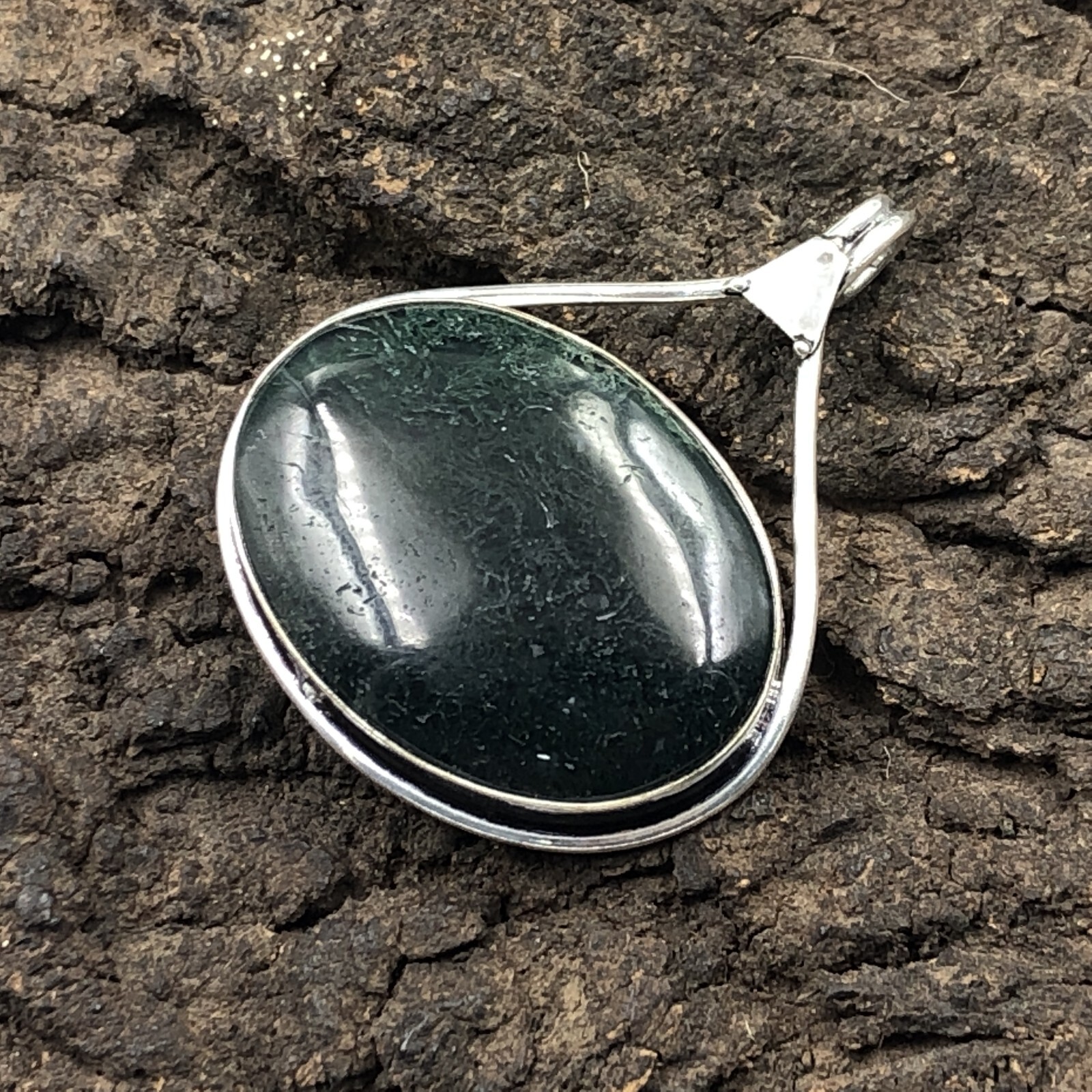 Moss Agate Gemstone Handmade Jewelry Sterling Silver Love Gift Pendant 1.77″