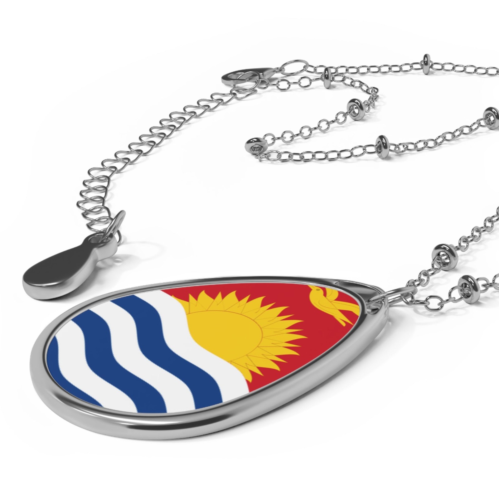 Kiribati Flag Oval Necklace – Heritage Pendant Jewelry – One Size / Silver
